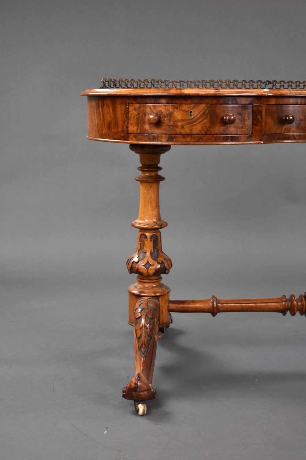 Victorian Burr Walnut Inlaid Writing Table View VIII
