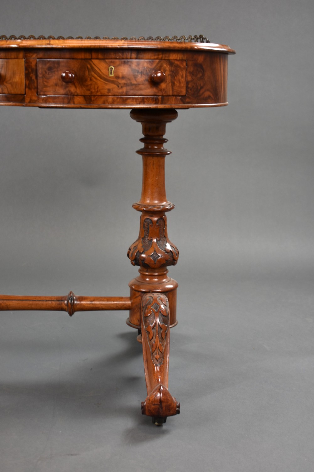 Victorian Burr Walnut Inlaid Writing Table View IX