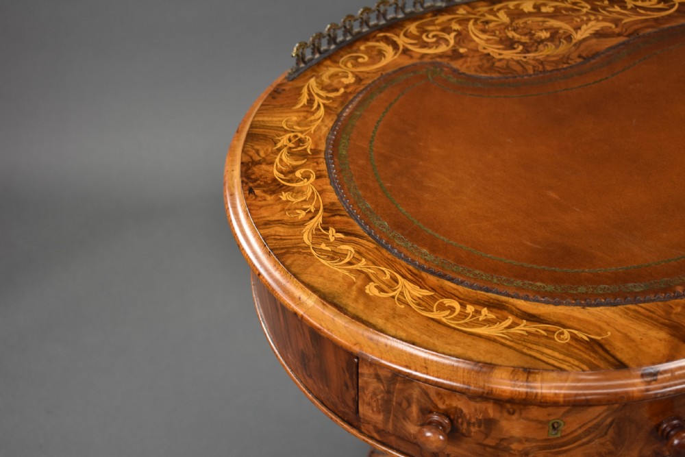 Victorian Burr Walnut Inlaid Writing Table View XI