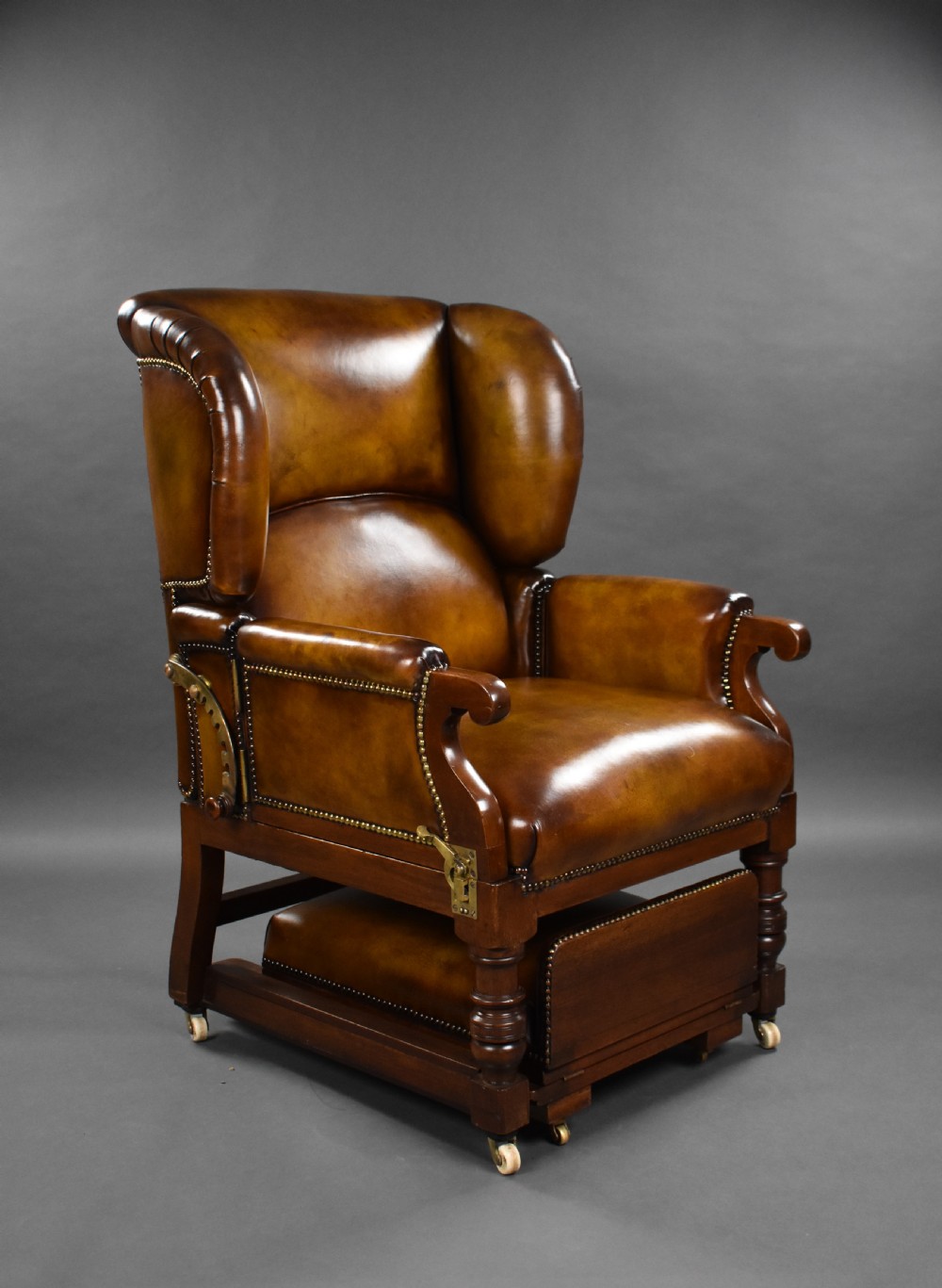 Victorian Leather Reclining Armchair by Foots Patent Chairs 