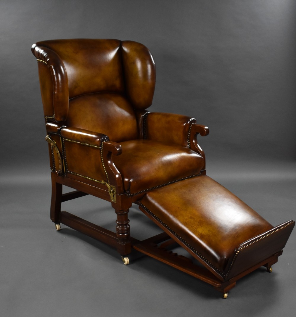 Victorian Leather Reclining Armchair by Foots Patent Chairs  View III
