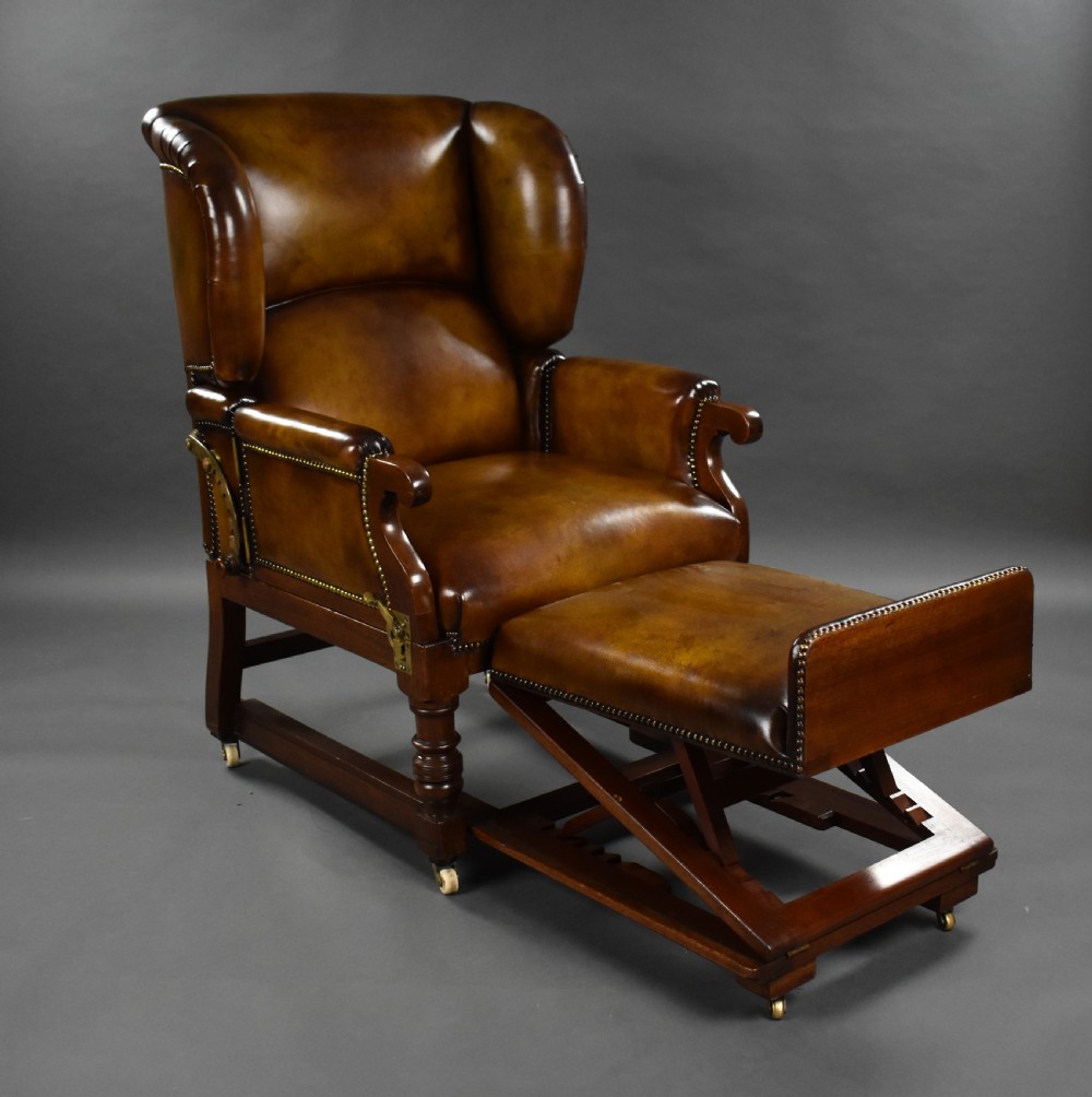 Victorian Leather Reclining Armchair by Foots Patent Chairs  View IV