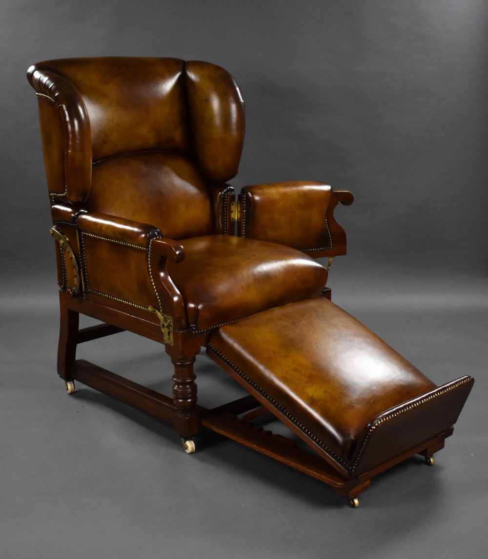 Victorian Leather Reclining Armchair by Foots Patent Chairs  View V