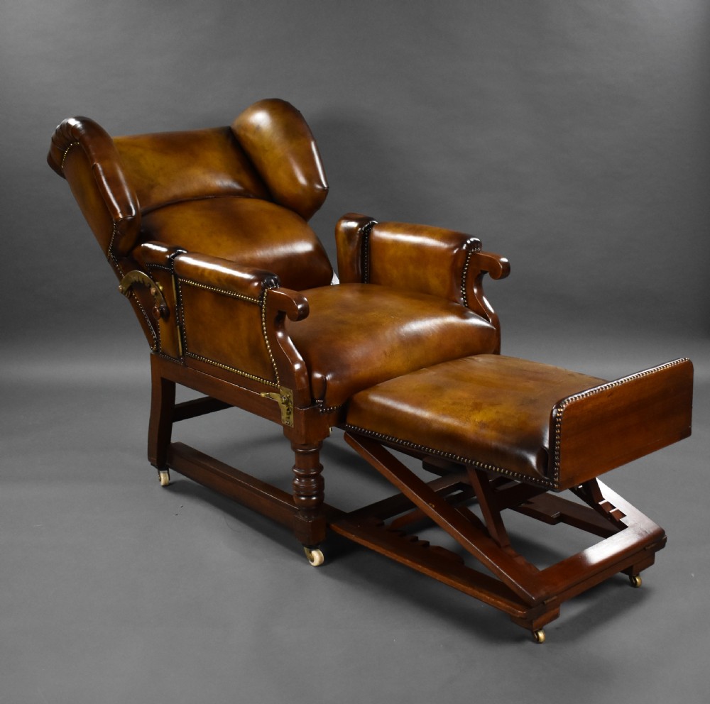 Victorian Leather Reclining Armchair by Foots Patent Chairs  View VIII