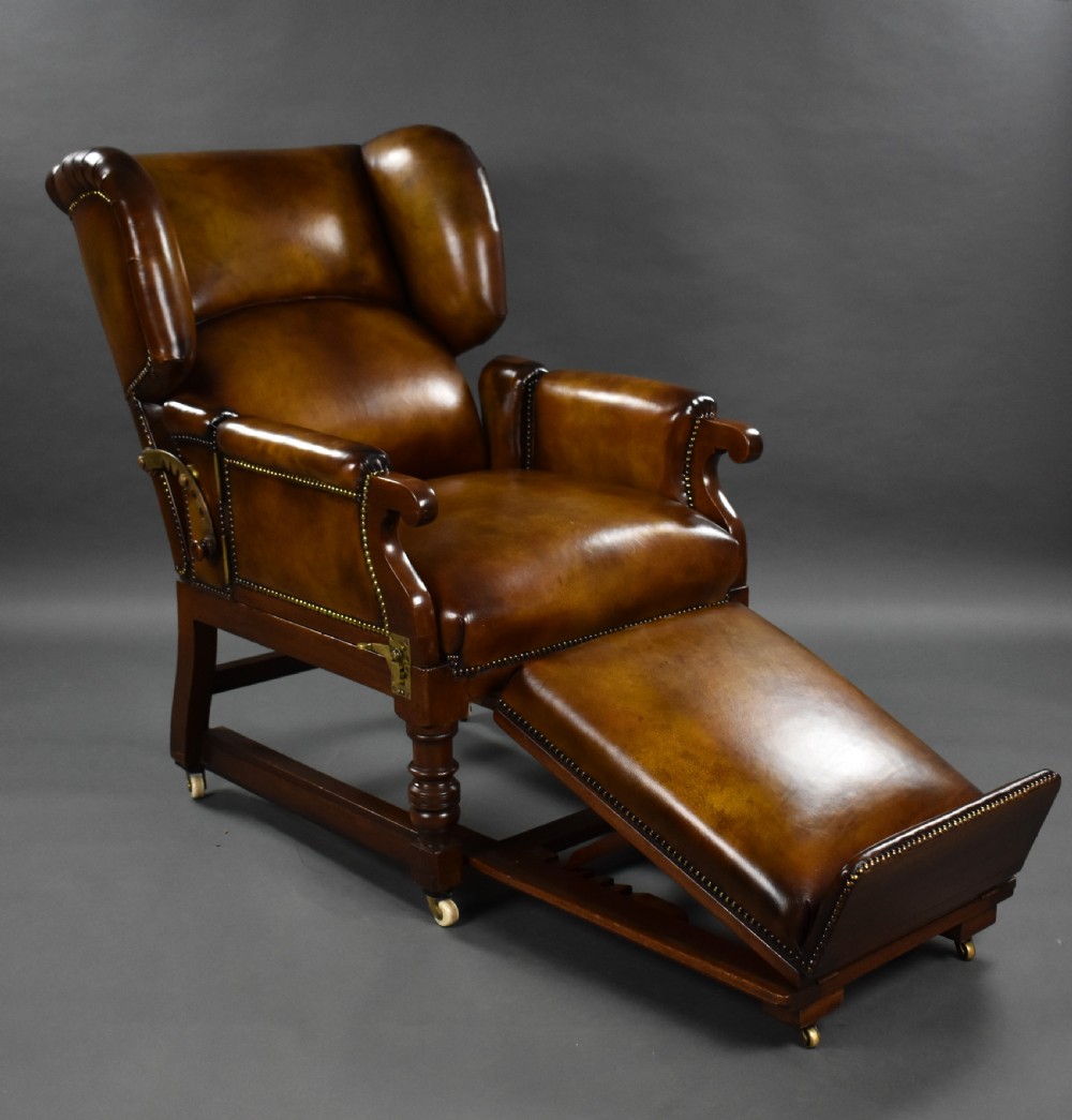 Victorian Leather Reclining Armchair by Foots Patent Chairs  View IX