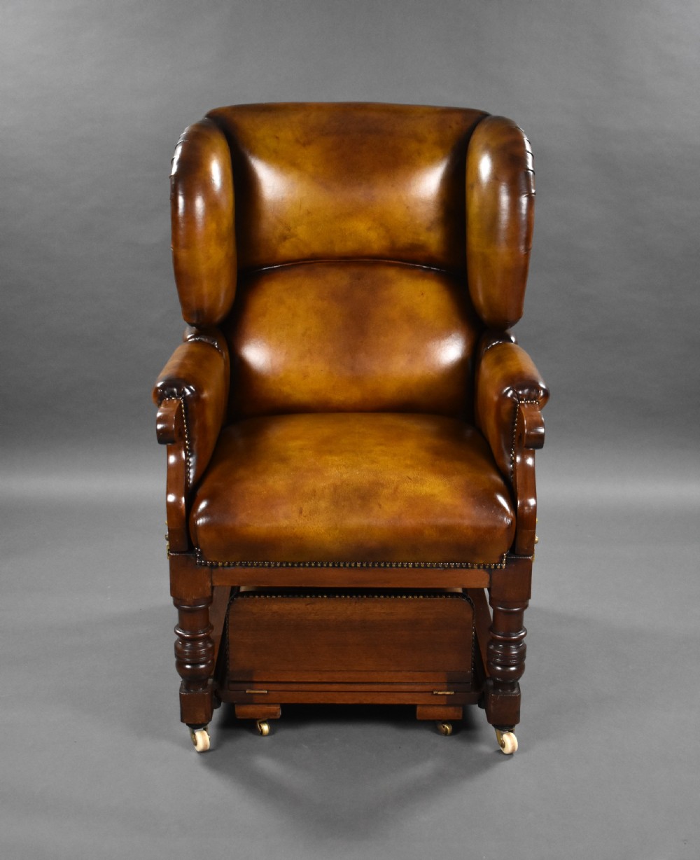 Victorian Leather Reclining Armchair by Foots Patent Chairs  View X