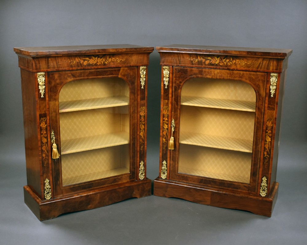 Pair of Victorian Burr Walnut Marquetry Pier Cabinets