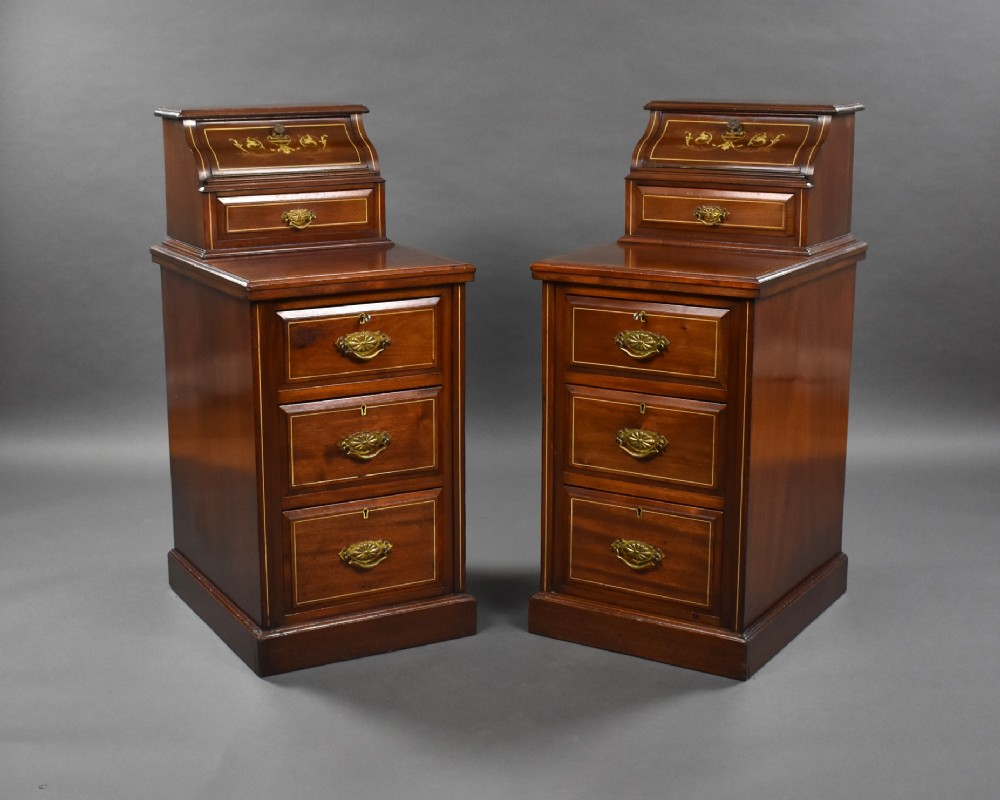 Pair Victorian Inlaid Mahogany Bedsides