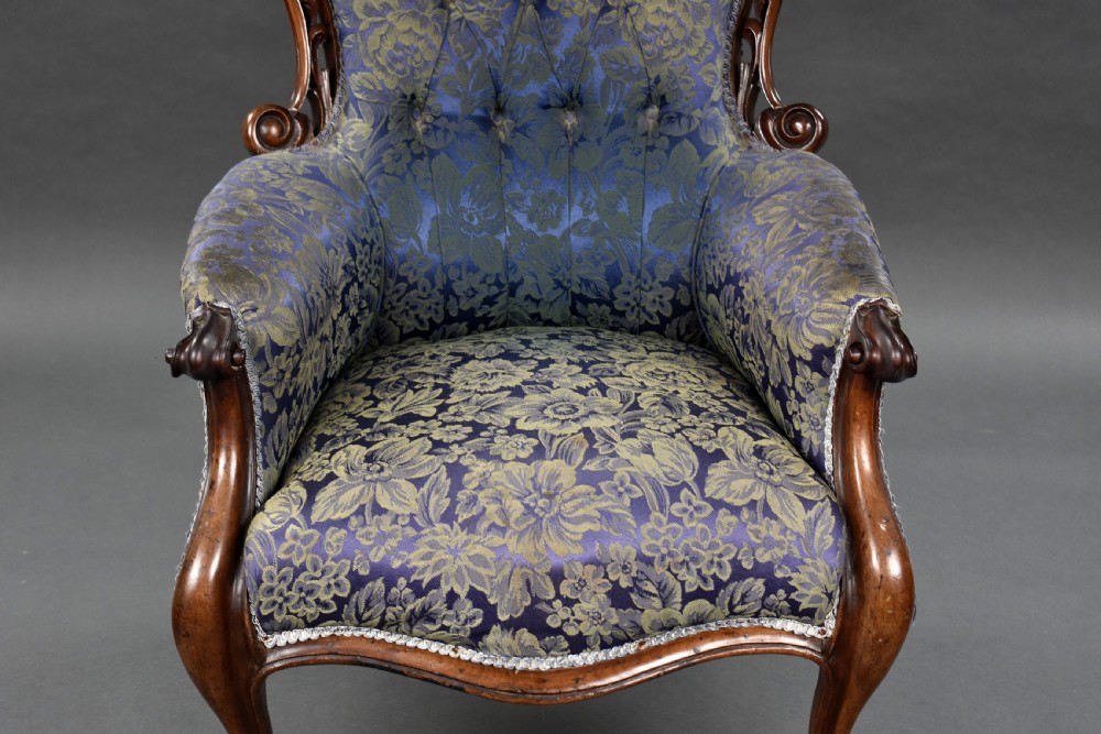 Victorian Carved Walnut Open Armchair View IV