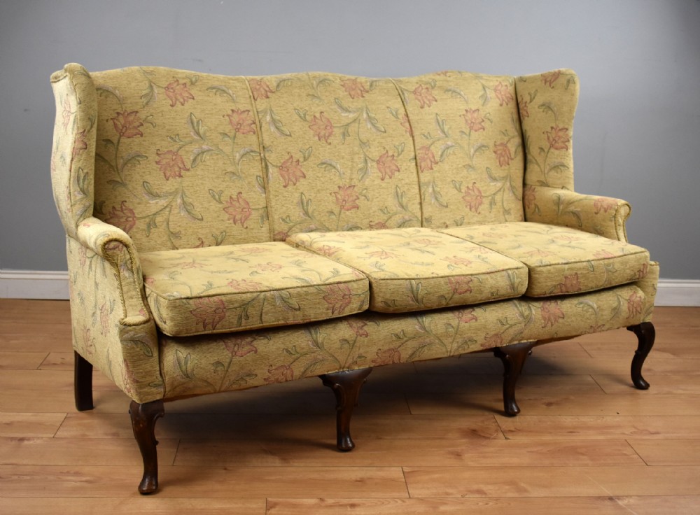 Antique Queen Anne Style Wing Back Sofa