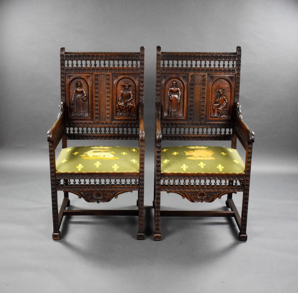 Set of 4 Carved Oak Chairs View III