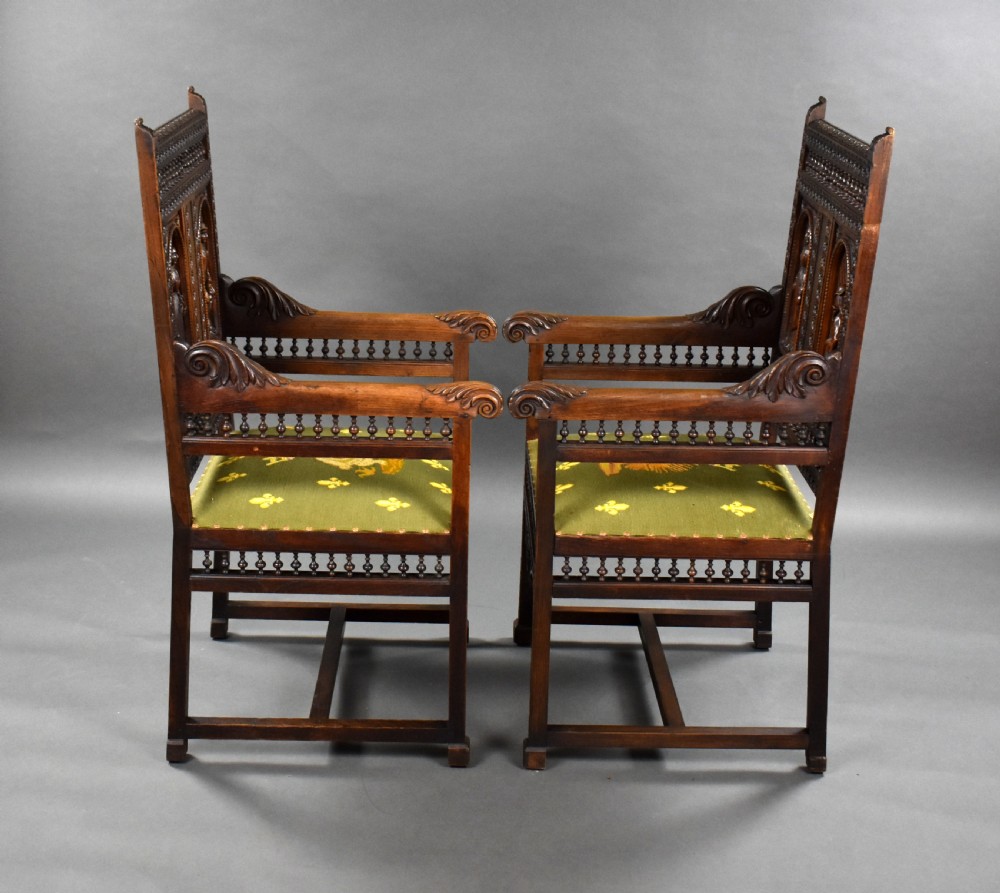 Set of 4 Carved Oak Chairs View VI