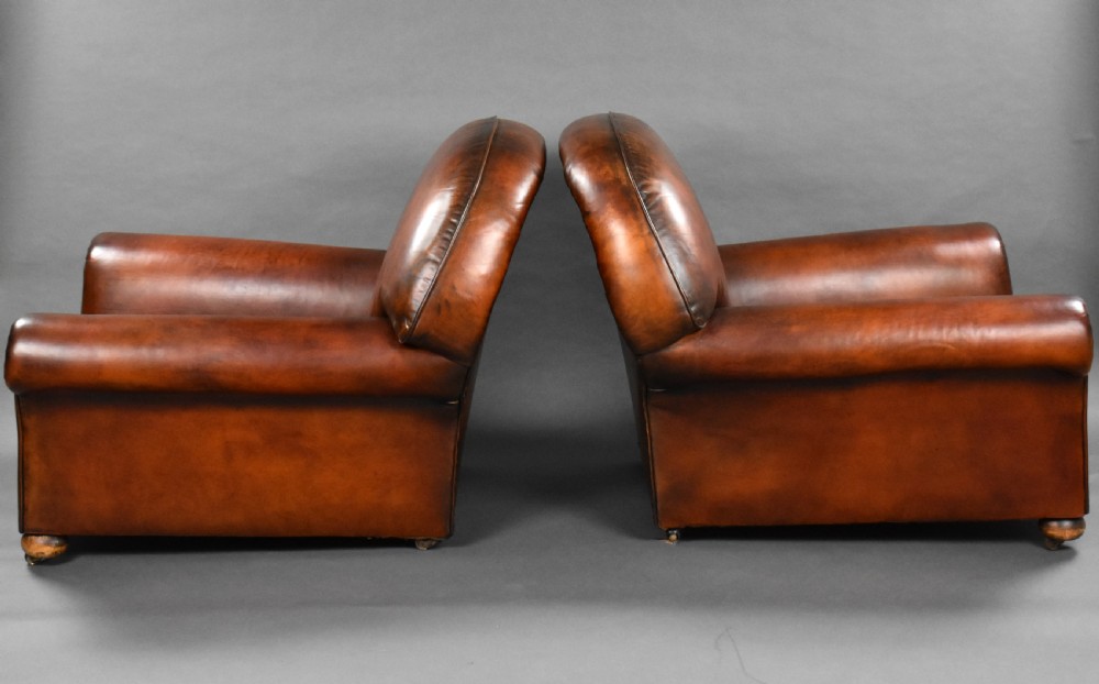 Pair of Antique Hand Dyed Leather Club Chairs View II