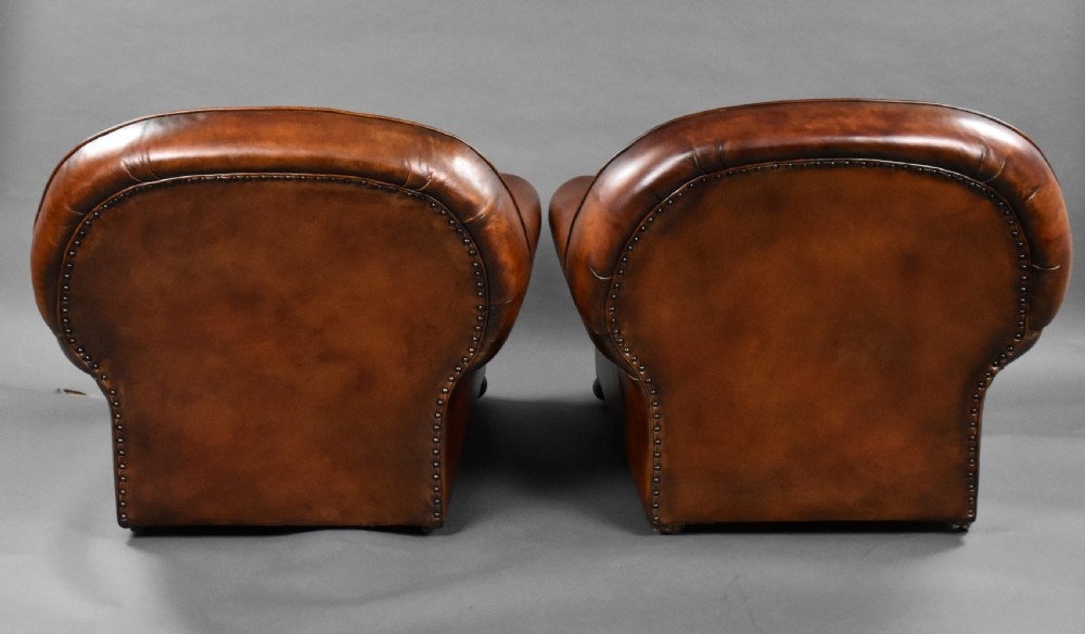 Pair of Antique Hand Dyed Leather Club Chairs View III