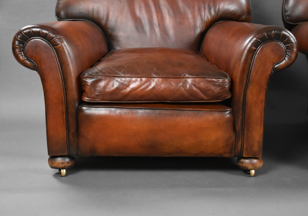 Pair of Antique Hand Dyed Leather Club Chairs View IV