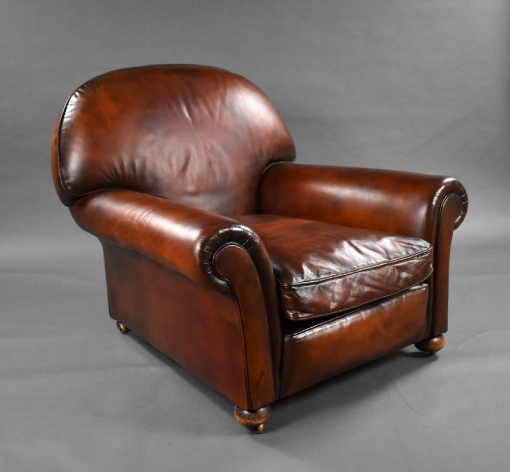 Pair of Antique Hand Dyed Leather Club Chairs View V