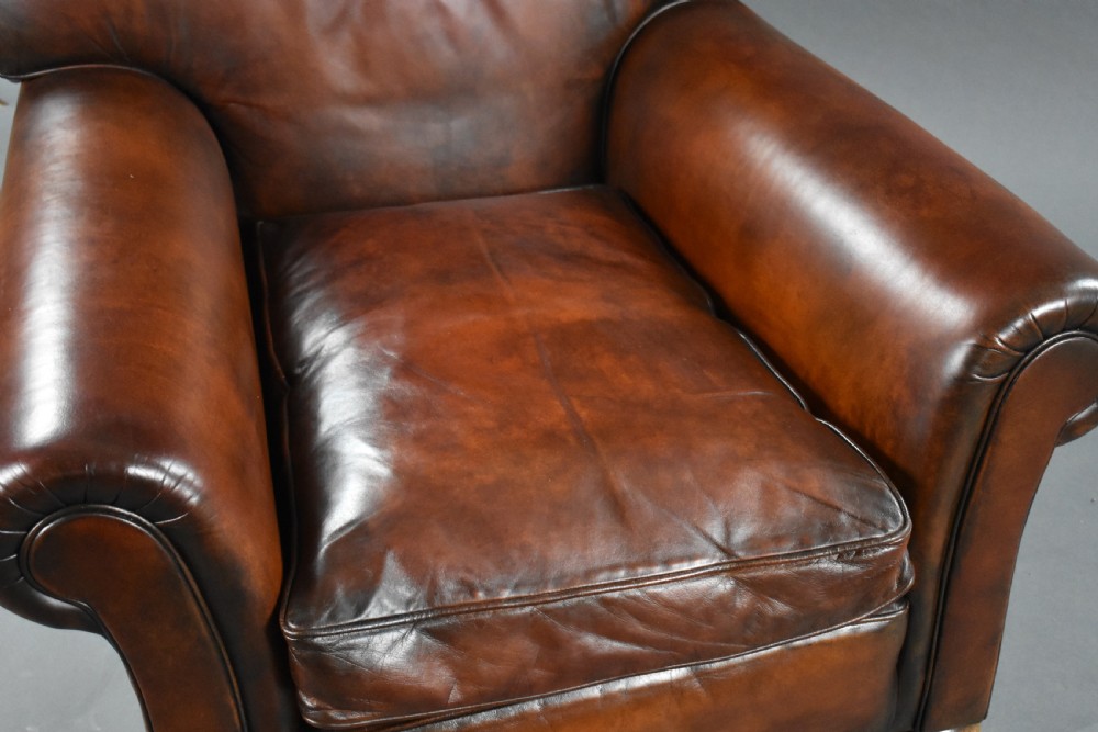 Pair of Antique Hand Dyed Leather Club Chairs View VII