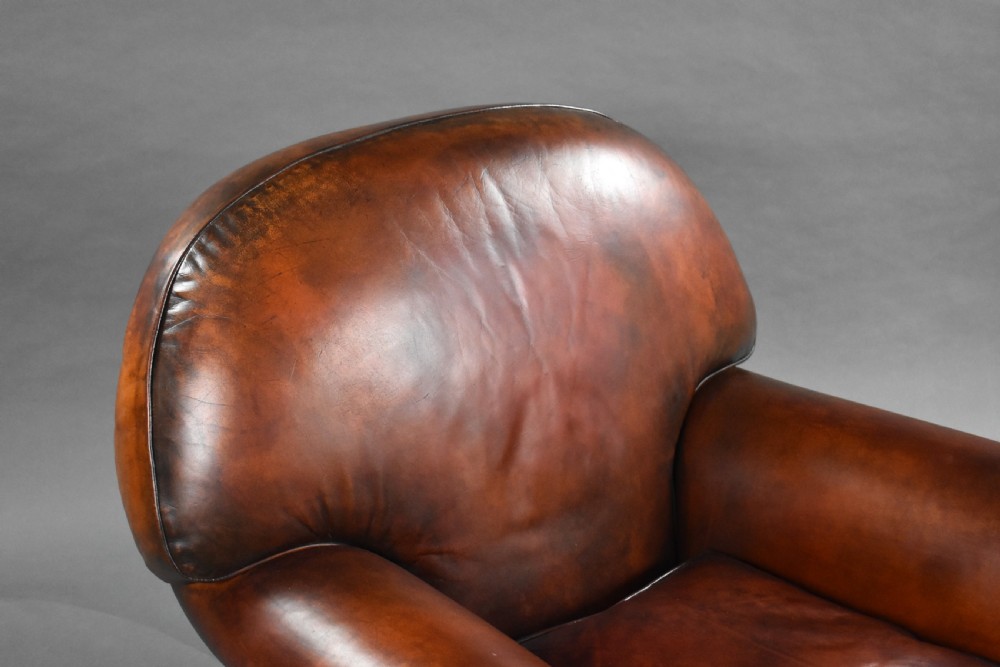Pair of Antique Hand Dyed Leather Club Chairs View VIII