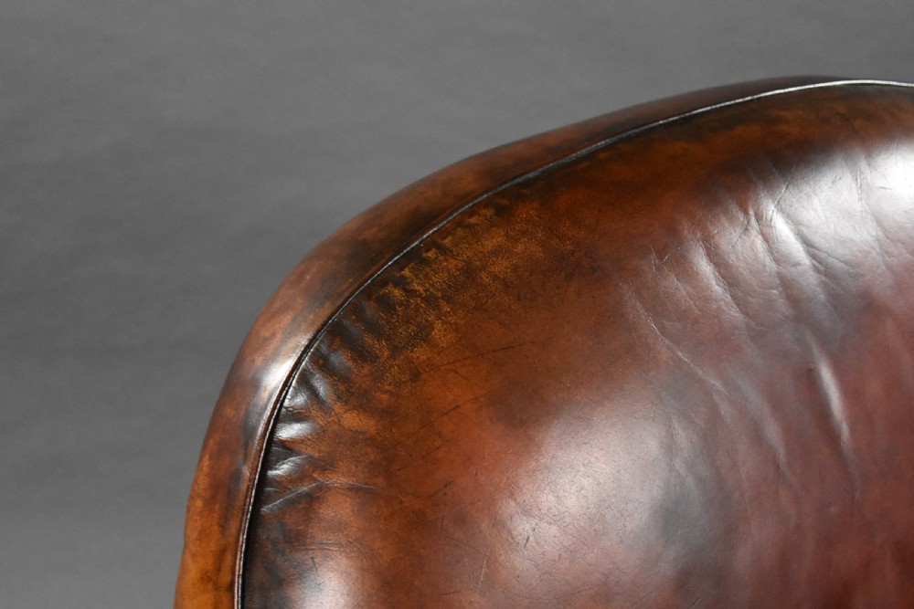 Pair of Antique Hand Dyed Leather Club Chairs View IX