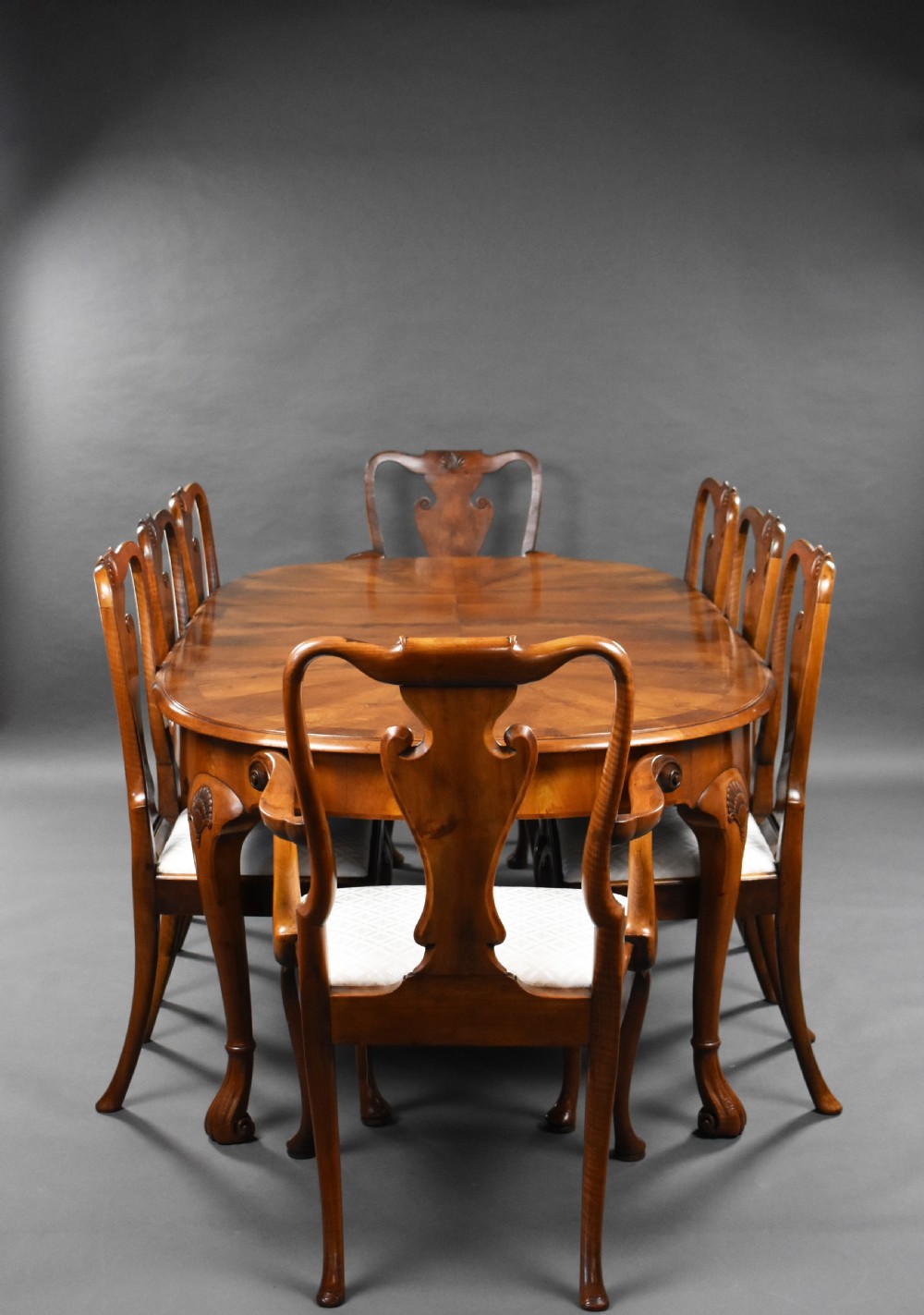 Antique Walnut Extending Dining Table & 8 Chairs