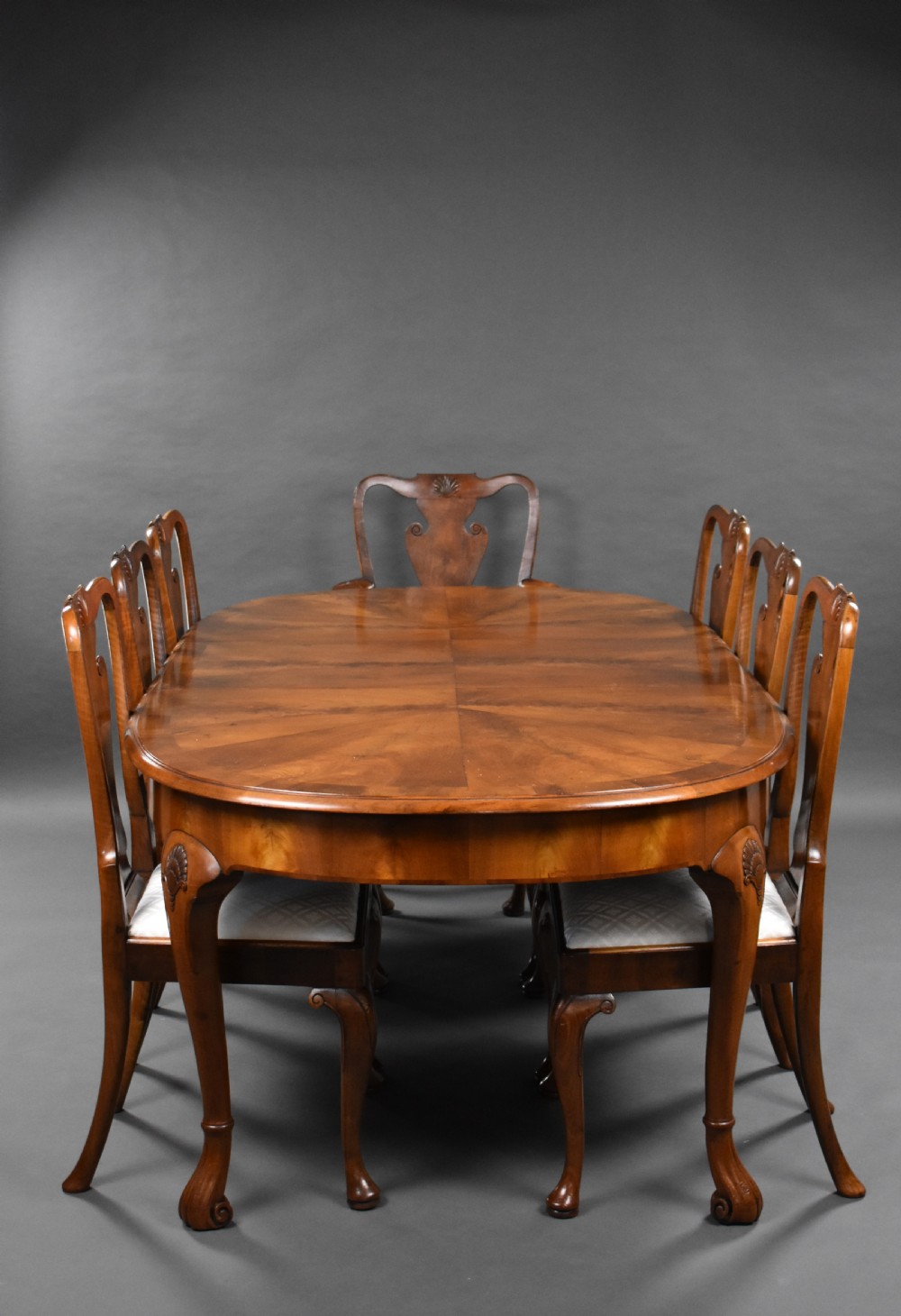 Antique Walnut Extending Dining Table & 8 Chairs View II