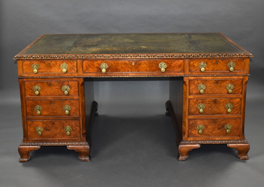 Antique Burr Walnut Partners Desk