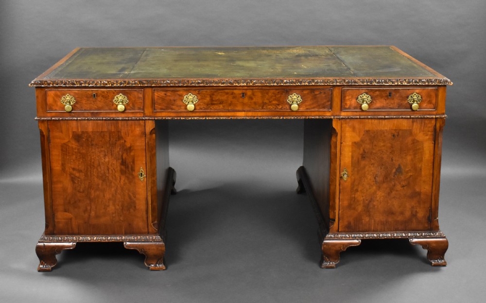 Antique Burr Walnut Partners Desk View III