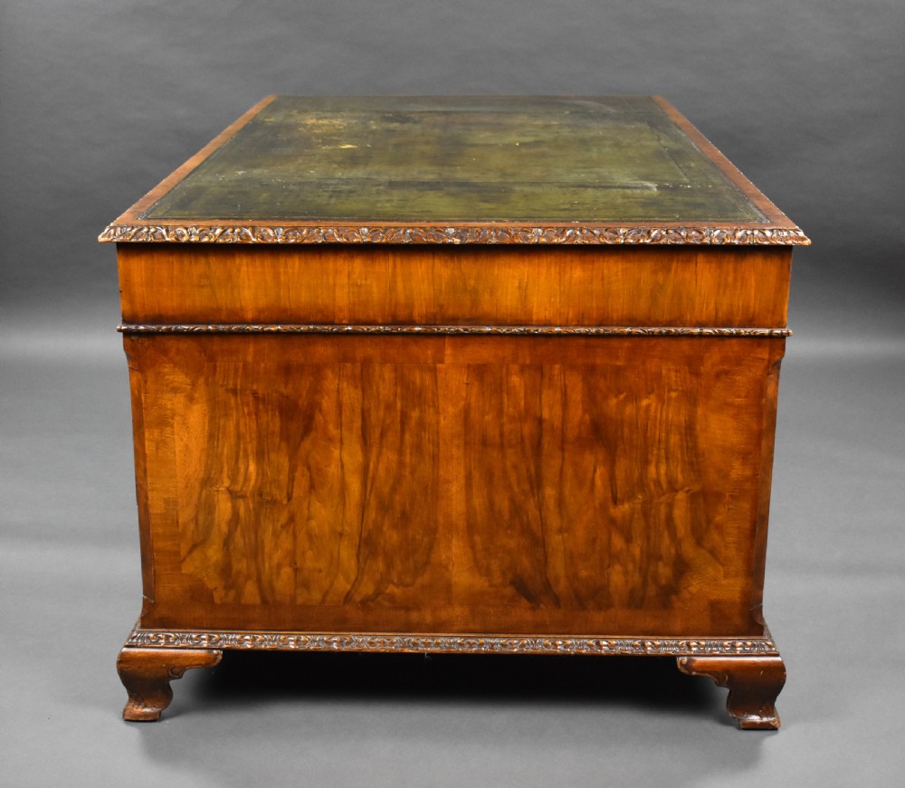 Antique Burr Walnut Partners Desk View IV