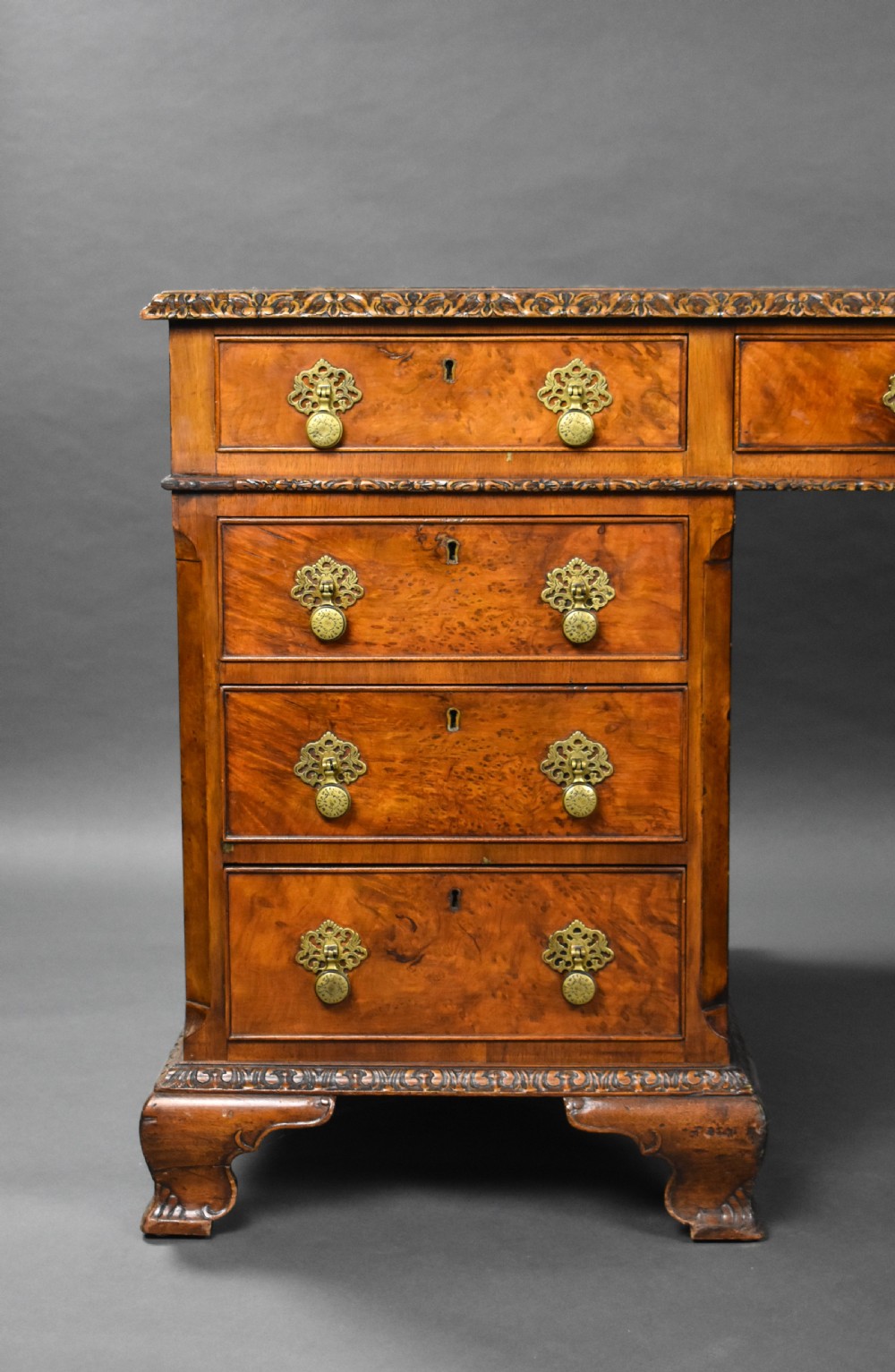Antique Burr Walnut Partners Desk View V