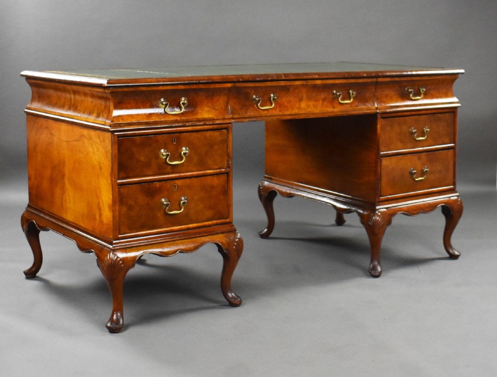 Antique Burr Walnut Pedestal Desk