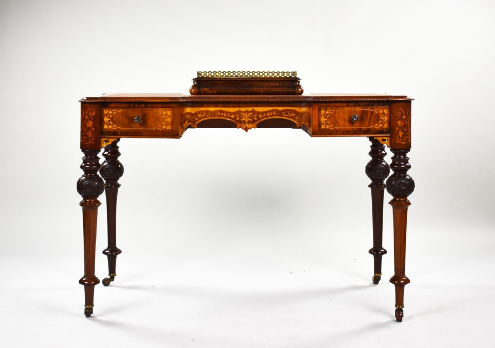 Victorian Burr Walnut Marquetry Inlaid Writing Table View II
