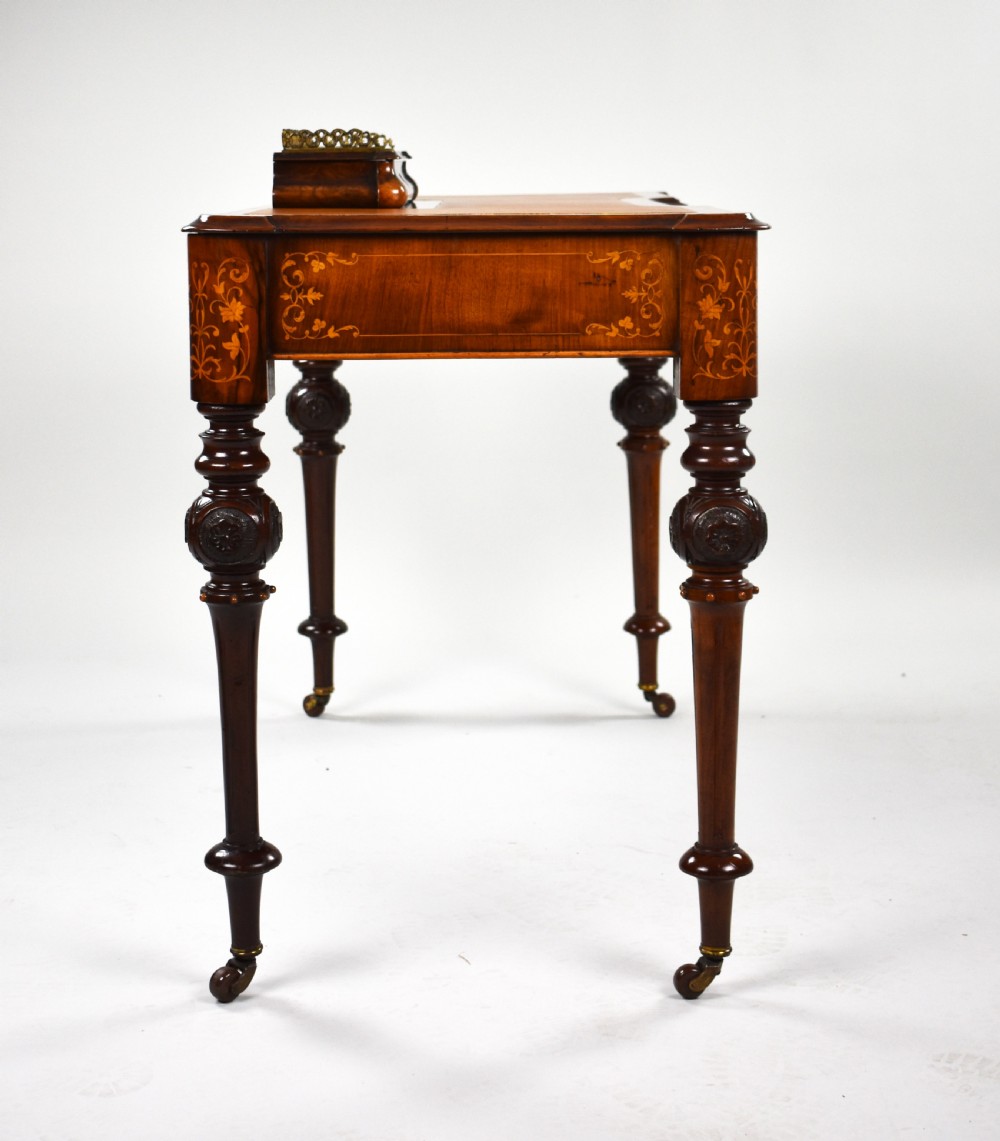 Victorian Burr Walnut Marquetry Inlaid Writing Table View III