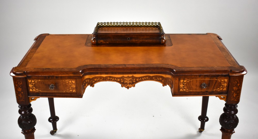 Victorian Burr Walnut Marquetry Inlaid Writing Table View VI