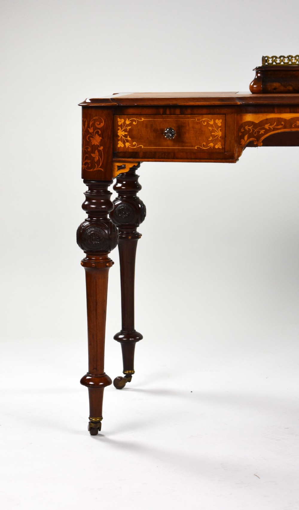 Victorian Burr Walnut Marquetry Inlaid Writing Table View VII