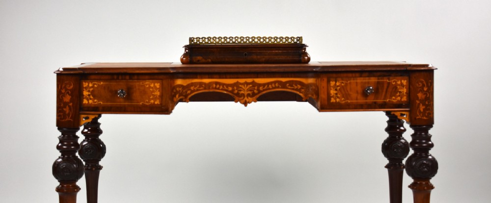 Victorian Burr Walnut Marquetry Inlaid Writing Table View VIII
