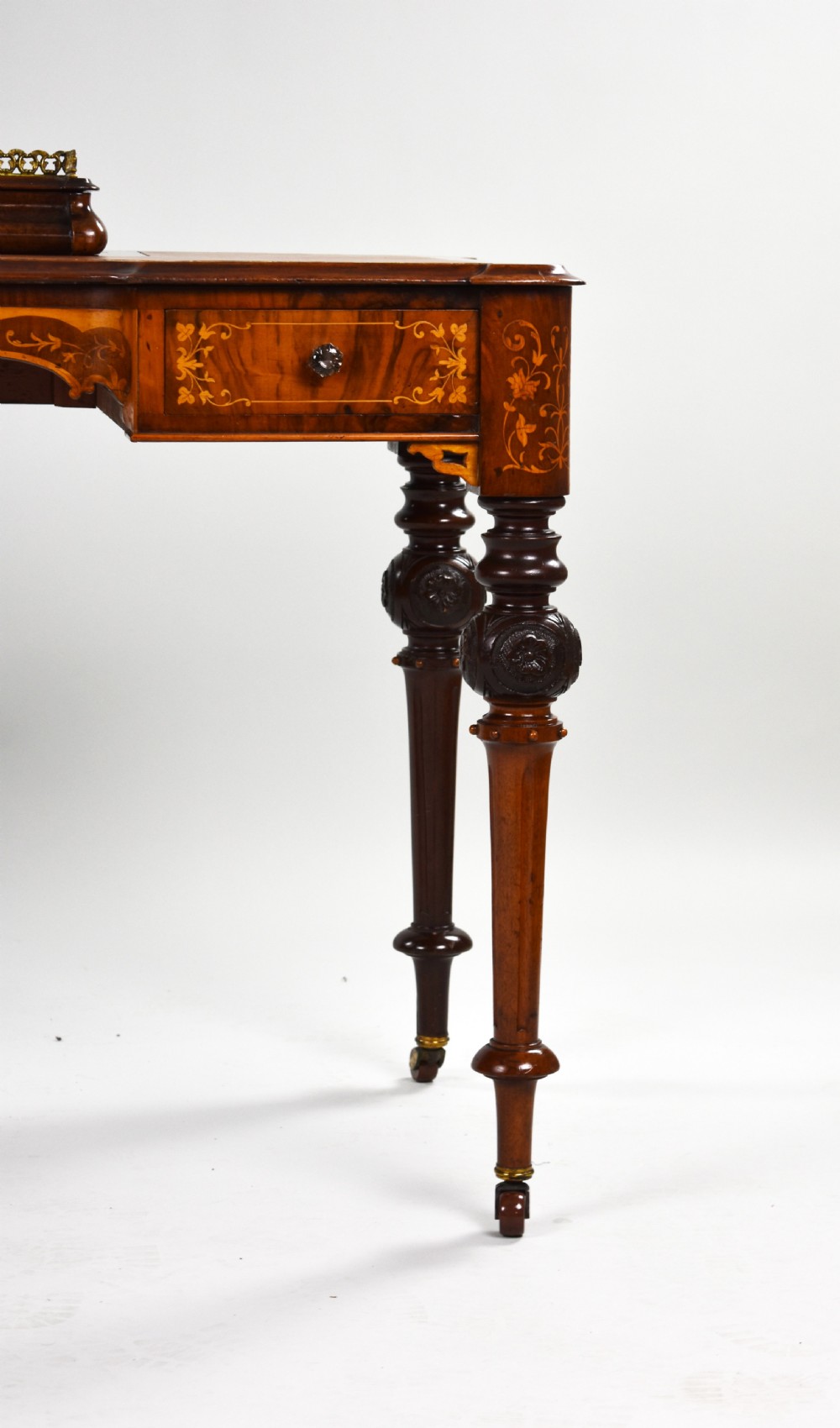 Victorian Burr Walnut Marquetry Inlaid Writing Table View IX