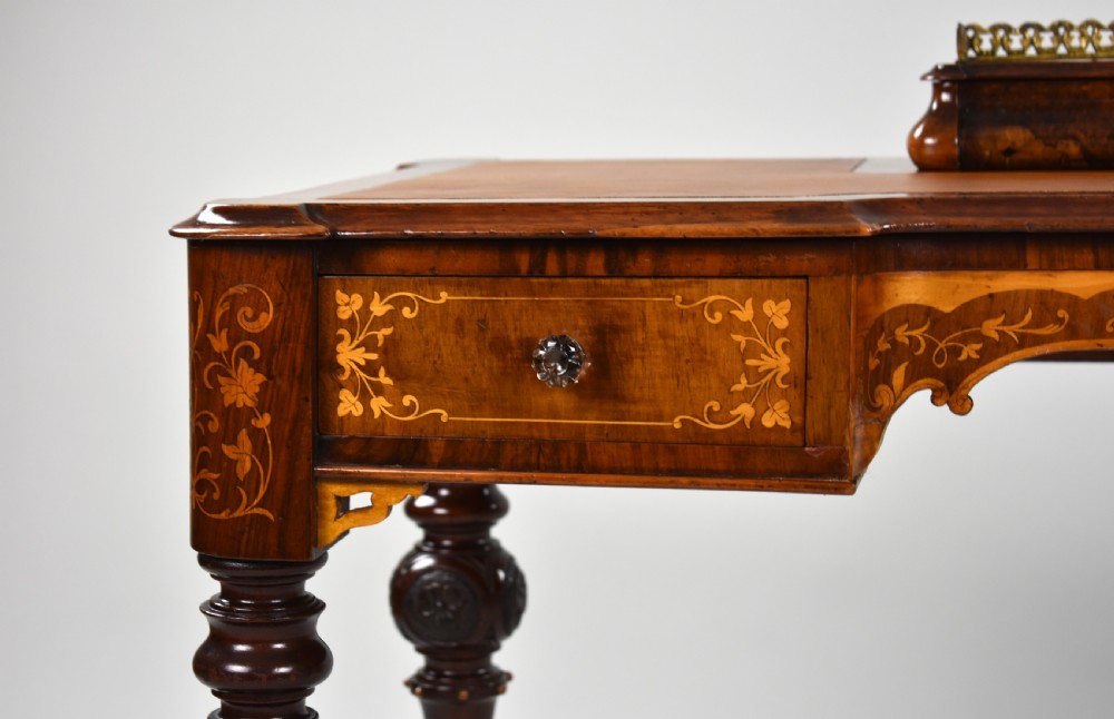 Victorian Burr Walnut Marquetry Inlaid Writing Table View X