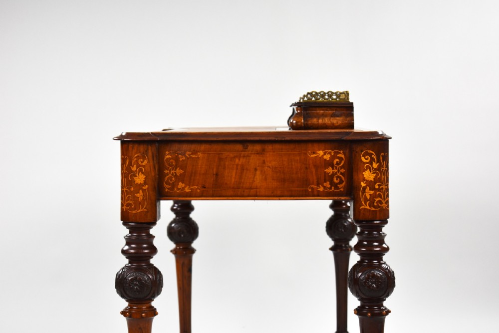 Victorian Burr Walnut Marquetry Inlaid Writing Table View XV
