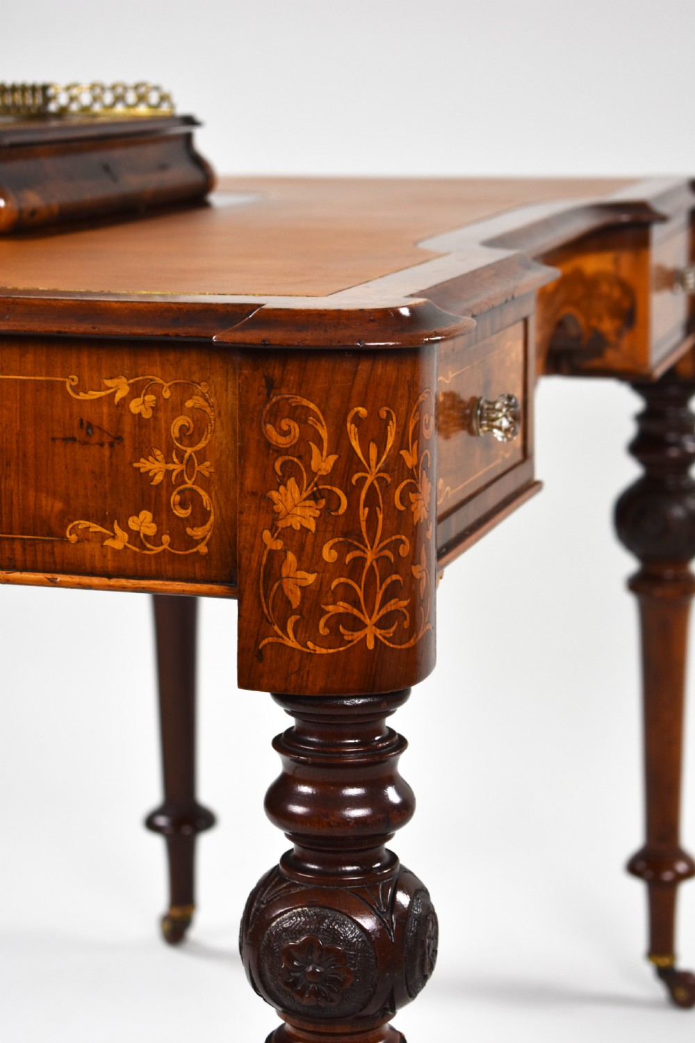 Victorian Burr Walnut Marquetry Inlaid Writing Table View XVI