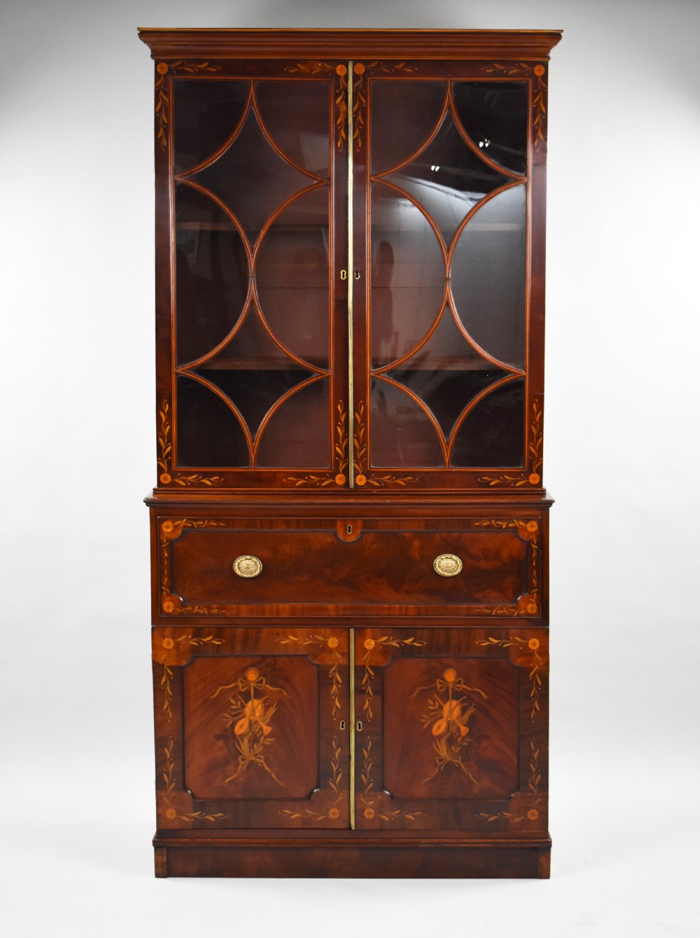 19th Century Inlaid Mahogany Secretaire Bookcase