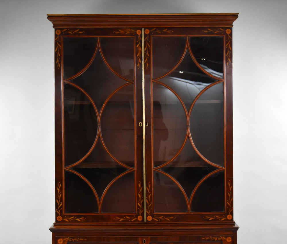 19th Century Inlaid Mahogany Secretaire Bookcase View II