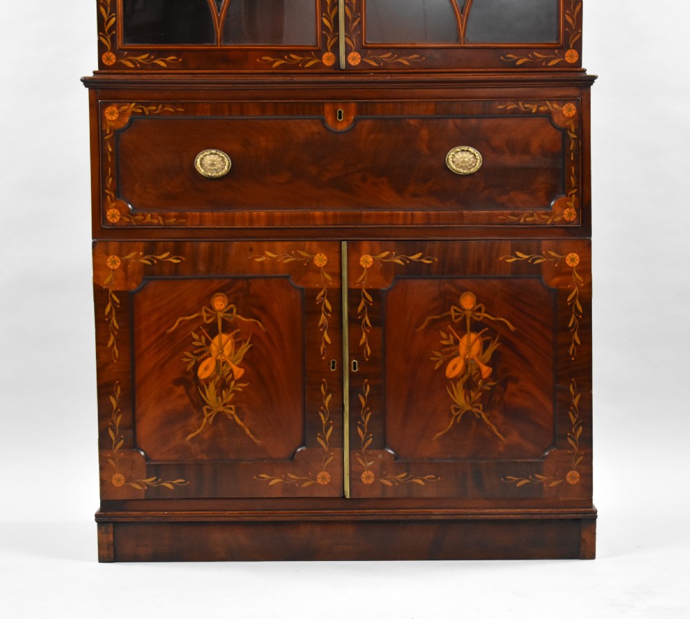 19th Century Inlaid Mahogany Secretaire Bookcase View III