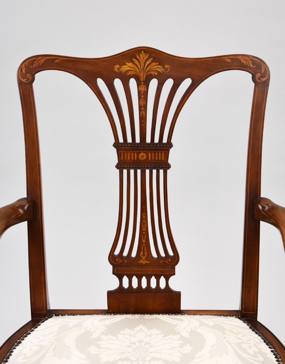 Edwardian Mahogany Inlaid Open Armchair View VII