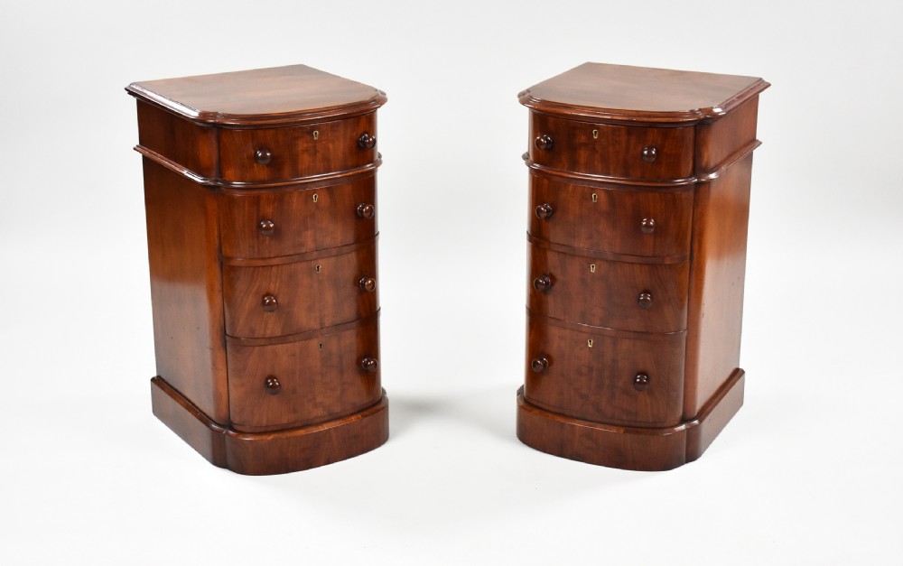 Pair Victorian Bow Front Bedside Chests