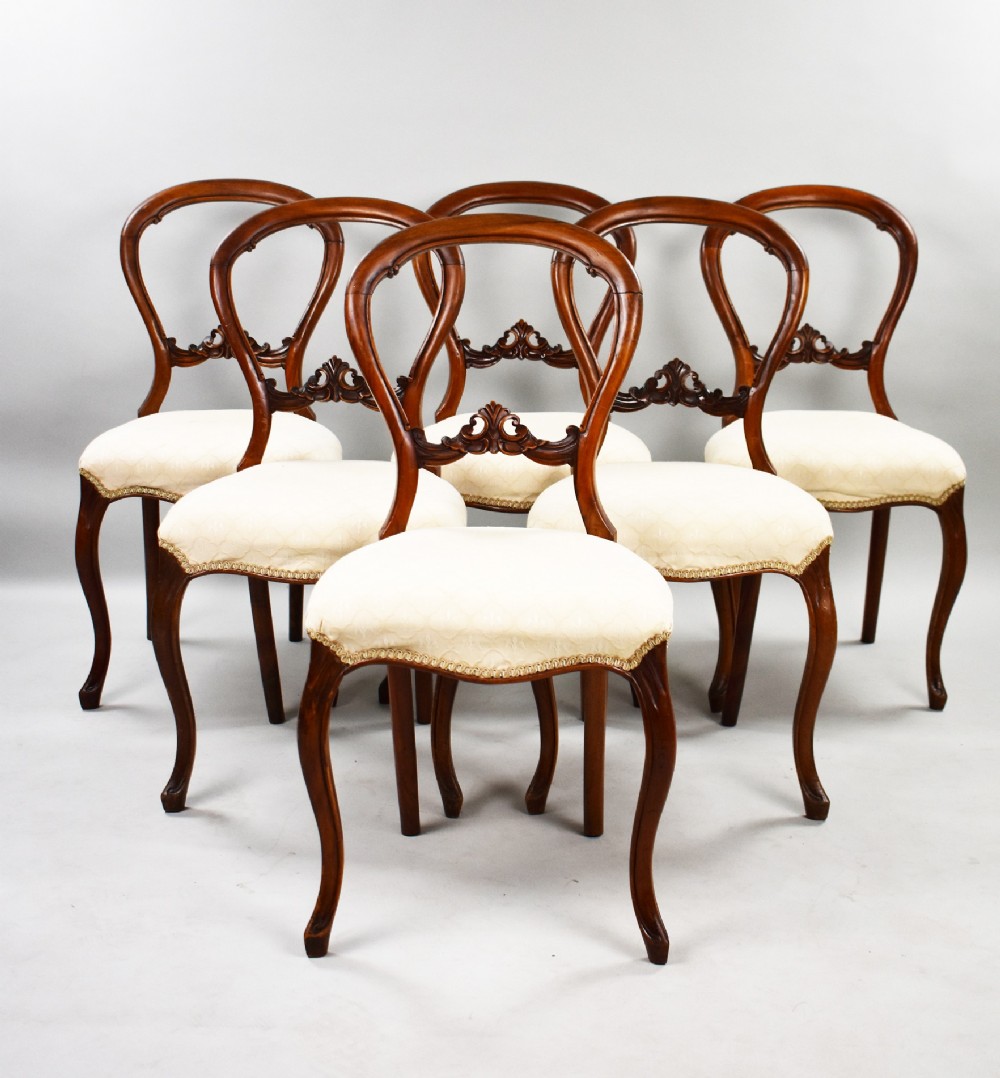 Set Six Victorian Walnut Dining Chairs