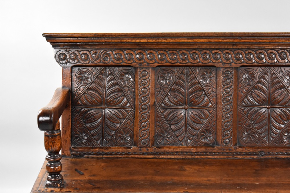 Antique Carved Oak Bench View II