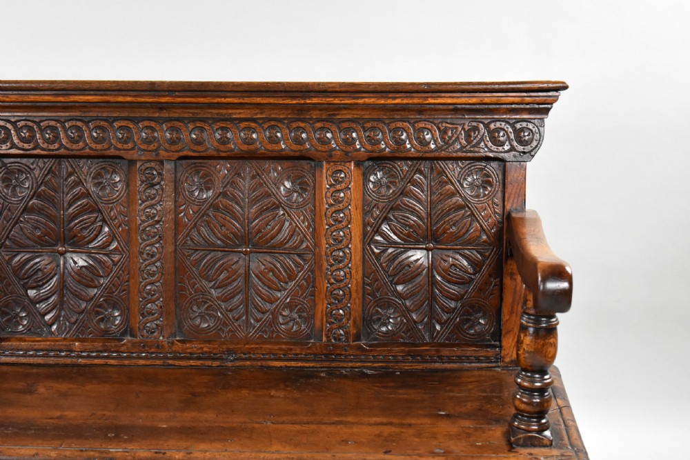 Antique Carved Oak Bench View III