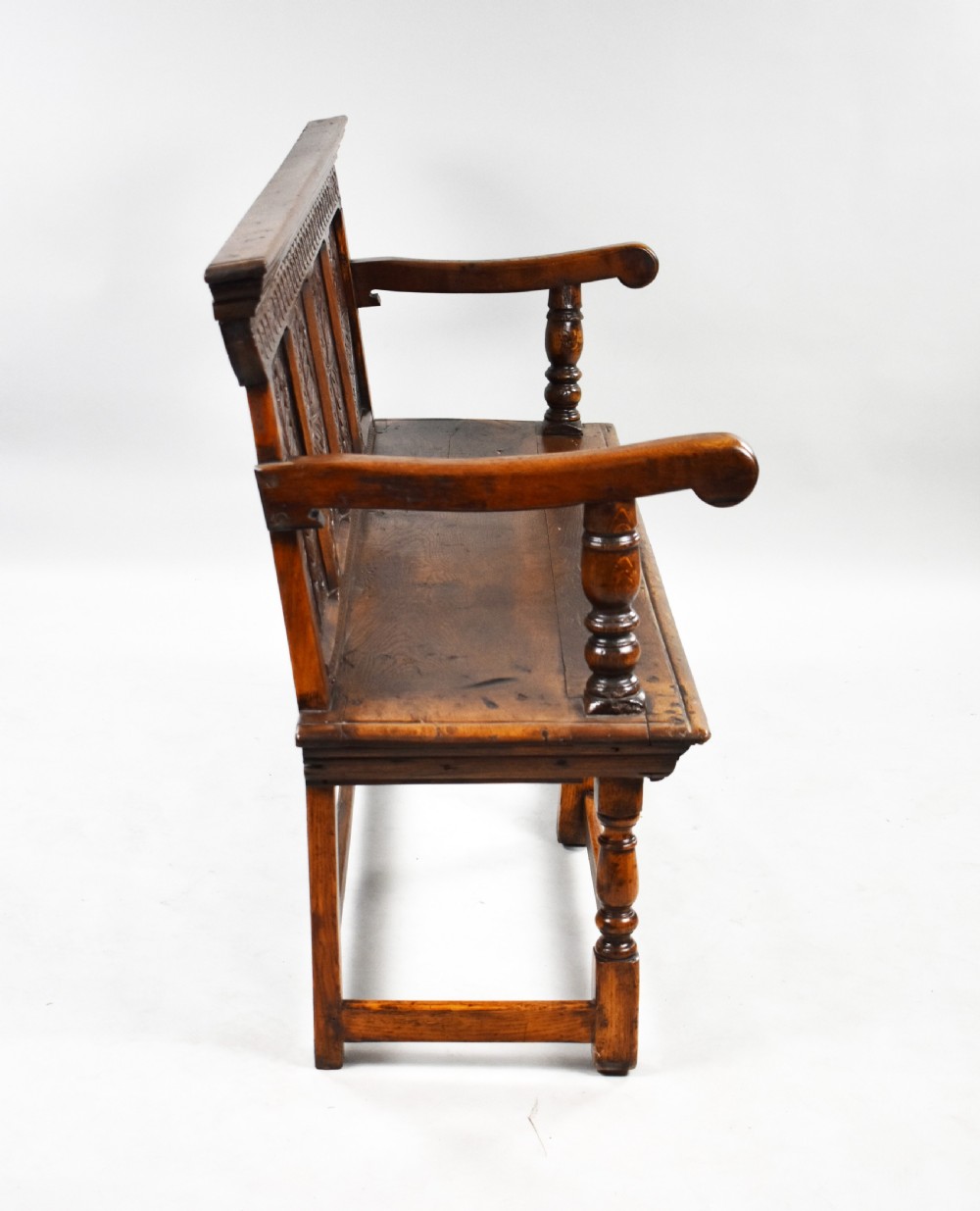 Antique Carved Oak Bench View IV