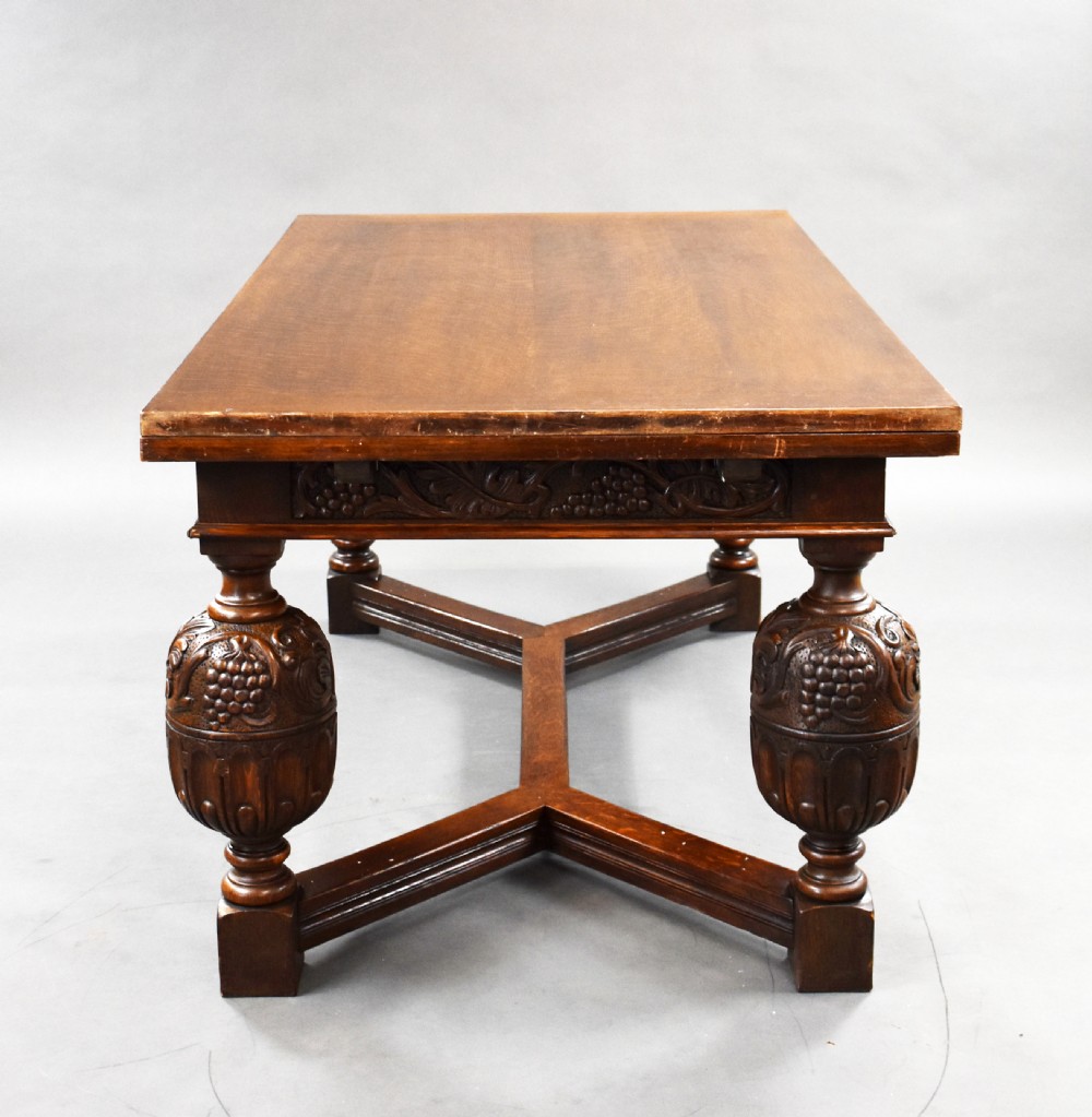 Antique Carved Oak Draw Leaf Table