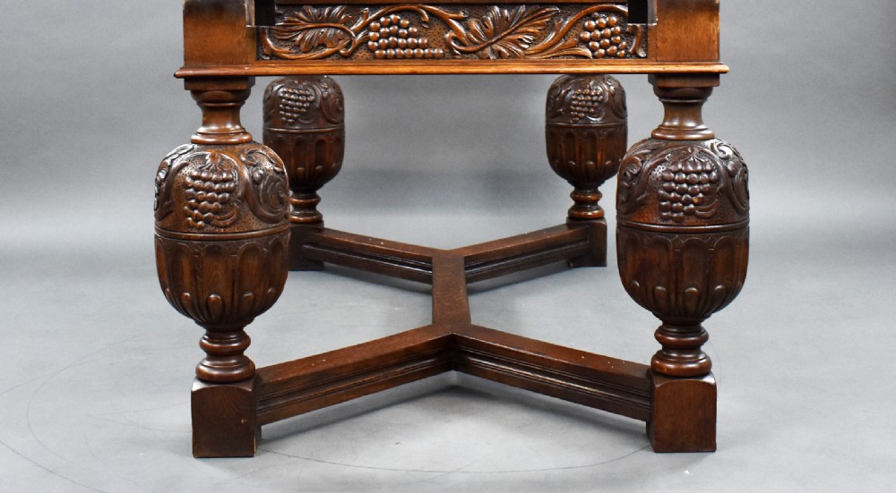 Antique Carved Oak Draw Leaf Table View X